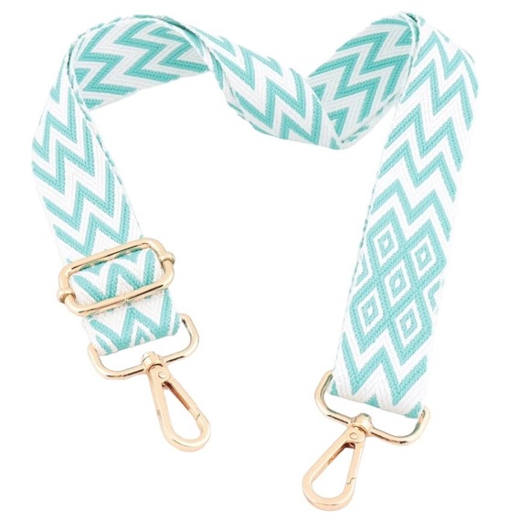 Goldtone Buckles 31"-+ " Crossbody Mint Green White Chevron Diamond Strap - Picture 1 of 5
